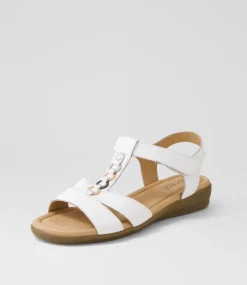 Women SUPERSOFT Flats|Comfort-Frankie 2 White Metallic Trim Leather Sandals