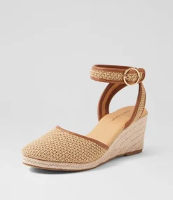 Women DIANA FERRARI Heels-Fremontt Natural Tan Woven Leather Heels