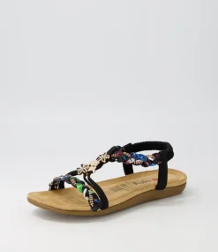 Women I LOVE BILLY Flats|Sandals-Frose Black Multi Sandals