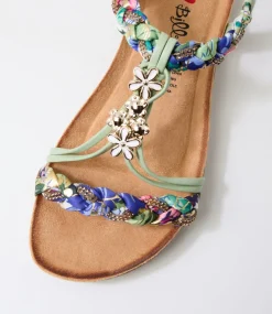 Women I LOVE BILLY Flats|Sandals-Frose Sage Fabric Sandals