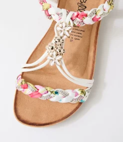 Women I LOVE BILLY Flats|Sandals-Frose White Fabric Sandals