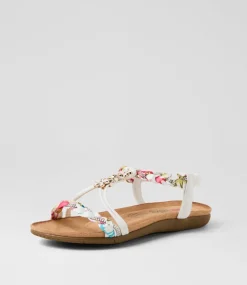 Women I LOVE BILLY Flats|Sandals-Frose White Fabric Sandals