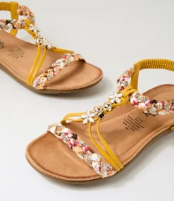 Women I LOVE BILLY Flats|Sandals-Frose Yellow Fabric Sandals