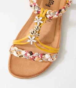 Women I LOVE BILLY Flats|Sandals-Frose Yellow Fabric Sandals