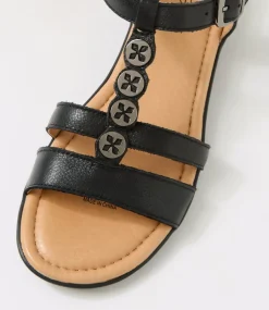 Women SUPERSOFT Comfort|Flats-Fussi Black Leather Sandals