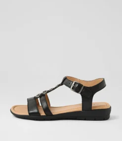Women SUPERSOFT Comfort|Flats-Fussi Black Leather Sandals