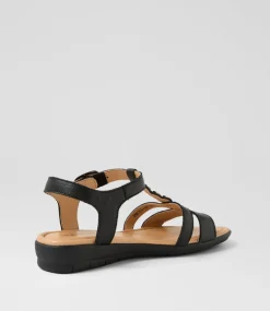 Women SUPERSOFT Comfort|Flats-Fussi Black Leather Sandals