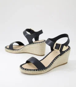 Women TOP END Espadrilles|Wedges-Gabigale Black Leather Sandals