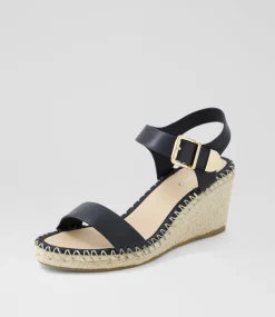 Women TOP END Espadrilles|Wedges-Gabigale Black Leather Sandals