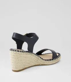 Women TOP END Espadrilles|Wedges-Gabigale Black Leather Sandals