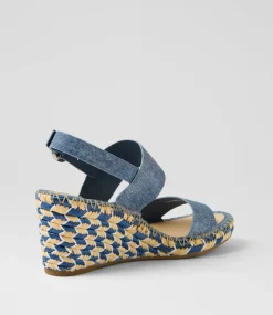 Women TOP END Espadrilles|Wedges-Gagans Blue Denim Leather Sandals