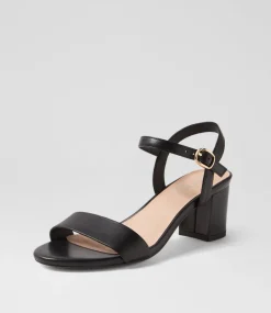 Women DIANA FERRARI Heels|Sandals-Gaila Black Leather Sandals