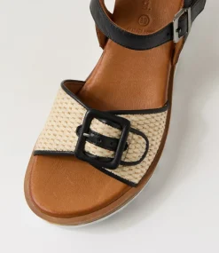 Women DIANA FERRARI Wedges|Heels-Gally Natural Black Leather Sandals