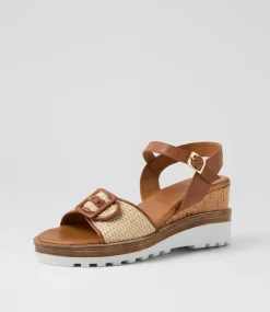 Women DIANA FERRARI Wedges|Heels-Gally Natural Tan Leather Sandals