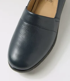 Women SUPERSOFT Comfort|Loafers-Gayye Navy Wide Fit Leather Wedges