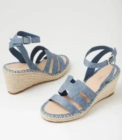 Women TOP END Heels|Sandals-Gellies Blue Denim Leather Sandals