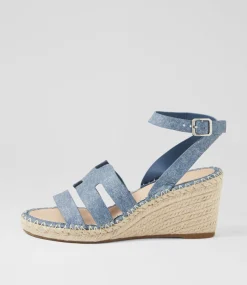 Women TOP END Heels|Sandals-Gellies Blue Denim Leather Sandals