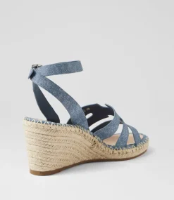 Women TOP END Heels|Sandals-Gellies Blue Denim Leather Sandals