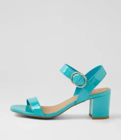 Women TOP END Sandals|Heels-Geonn Turquoise Patent Leather Sandals