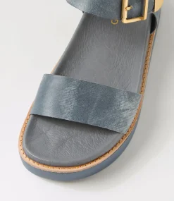 Women TOP END Sandals-Gevela Washed Denim Leather Sandals