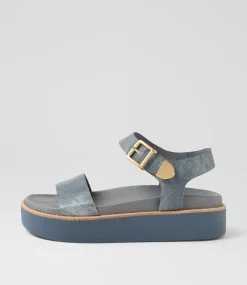 Women TOP END Sandals-Gevela Washed Denim Leather Sandals