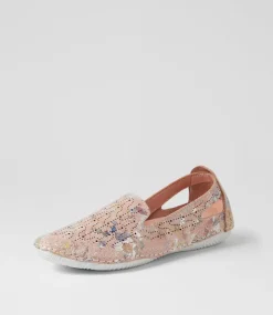 Women DIANA FERRARI Loafers|Sneakers-Glamii Dark Nude Floral Leather Sneakers