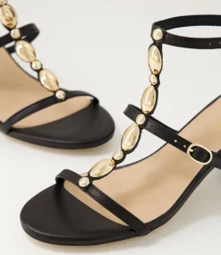 Women DIANA FERRARI Heels|Sandals-Glimery Black Leather Sandals