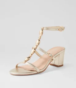Women DIANA FERRARI Heels|Sandals-Glimery Gold Leather Sandals