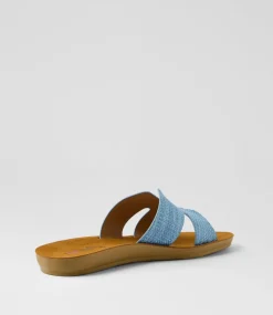 Women I LOVE BILLY Slides|Flats-Glori Blue Synthetic Raffia Slides