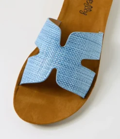 Women I LOVE BILLY Slides|Flats-Glori Blue Synthetic Raffia Slides