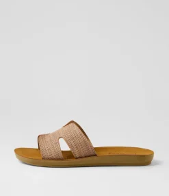 Women I LOVE BILLY Flats|Sandals-Glori Coffee Synthetic Raffia Slides