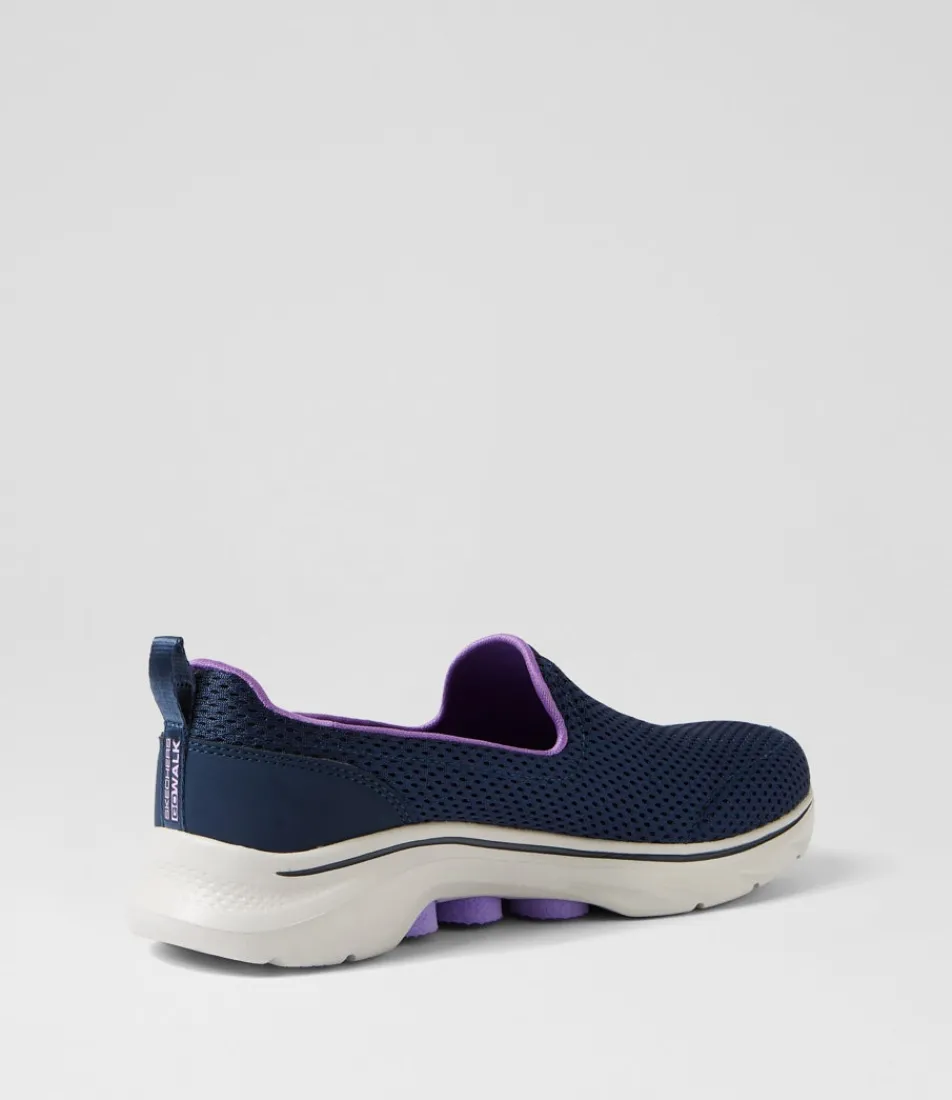 Women SKECHERS Sneakers-Go Walk 7 Navy Lavender Fabric Sneakers