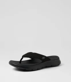 Women SKECHERS Flats|Sandals-Go Walk Flex Holly Black Fabric Thongs