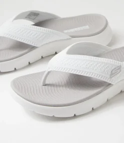 Women SKECHERS Flats|Sandals-Go Walk Flex White Grey Mesh Thongs