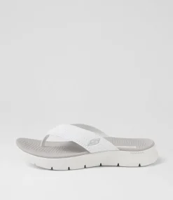 Women SKECHERS Flats|Sandals-Go Walk Flex White Grey Mesh Thongs