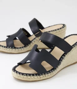 Women TOP END Espadrilles|Wedges-Goran Black Leather Sandals