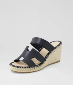 Women TOP END Espadrilles|Wedges-Goran Black Leather Sandals