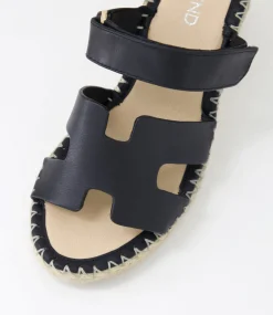 Women TOP END Espadrilles|Wedges-Goran Black Leather Sandals