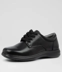 COLORADO Junior School Shoes-Grace Jnr E Black Leather Lace Up Flats