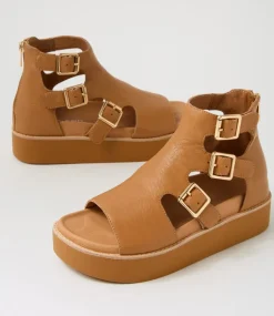 Women TOP END Sandals-Guni Dark Tan Leather Sandals
