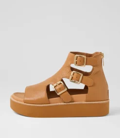 Women TOP END Sandals-Guni Dark Tan Leather Sandals