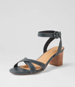 Women DIANA FERRARI Heels|Sandals-Gyana Navy Natural Leather Sandals