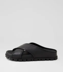 Women SUPERSOFT Comfort|Flats-Hailay Black Leather Sandals