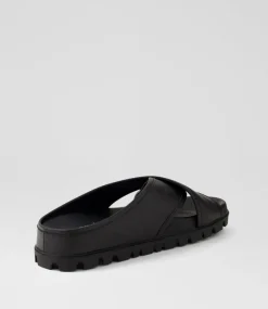 Women SUPERSOFT Comfort|Flats-Hailay Black Leather Sandals