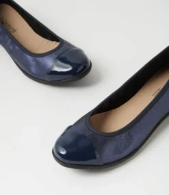 Women SUPERSOFT Comfort|Flats-Hallies Navy Sapphire Patent Leather Ballet Flats