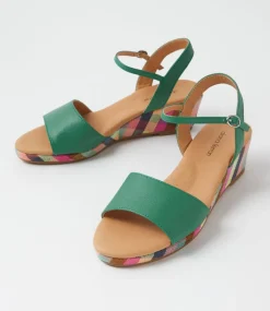 Women DIANA FERRARI Heels|Sandals-Harissyn Green Picnic Print Leather Sandals