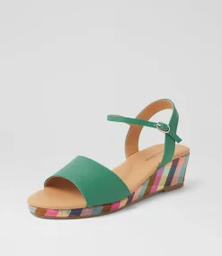 Women DIANA FERRARI Heels|Sandals-Harissyn Green Picnic Print Leather Sandals