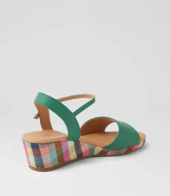 Women DIANA FERRARI Heels|Sandals-Harissyn Green Picnic Print Leather Sandals