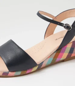Women DIANA FERRARI Heels|Sandals-Harissyn Navy Picnic Print Leather Sandals