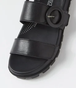 Women SUPERSOFT Comfort|Flats-Harmonae Black Leather Sandals